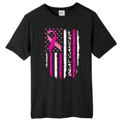 Breast Cancer Awareness USA Distressed Flag Tall Fusion ChromaSoft Performance T-Shirt