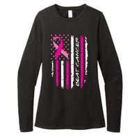 Breast Cancer Awareness USA Distressed Flag Womens CVC Long Sleeve Shirt