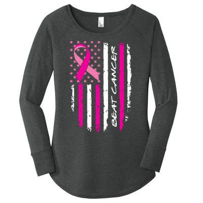 Breast Cancer Awareness USA Distressed Flag Women's Perfect Tri Tunic Long Sleeve Shirt