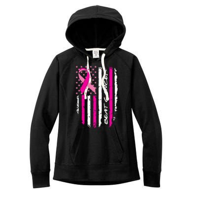 Breast Cancer Awareness USA Distressed Flag Women's Fleece Hoodie