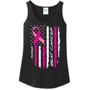 Breast Cancer Awareness USA Distressed Flag Ladies Essential Tank