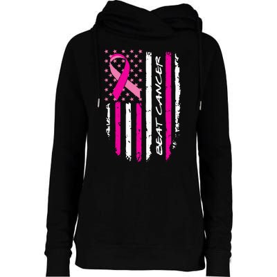 Breast Cancer Awareness USA Distressed Flag Womens Funnel Neck Pullover Hood