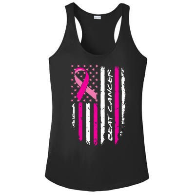 Breast Cancer Awareness USA Distressed Flag Ladies PosiCharge Competitor Racerback Tank