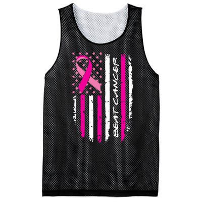 Breast Cancer Awareness USA Distressed Flag Mesh Reversible Basketball Jersey Tank