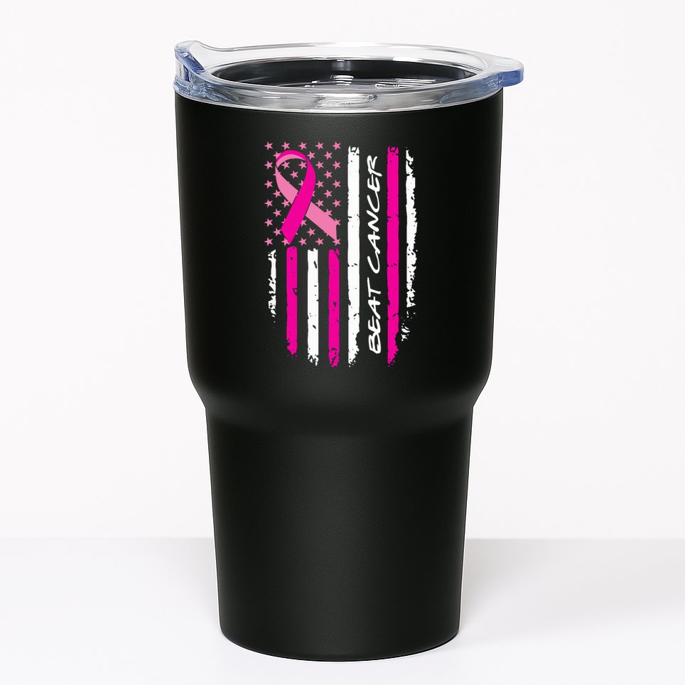 Breast Cancer Awareness USA Distressed Flag Tumbler