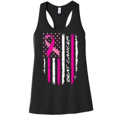 Breast Cancer Awareness USA Distressed Flag Women's Racerback Tank