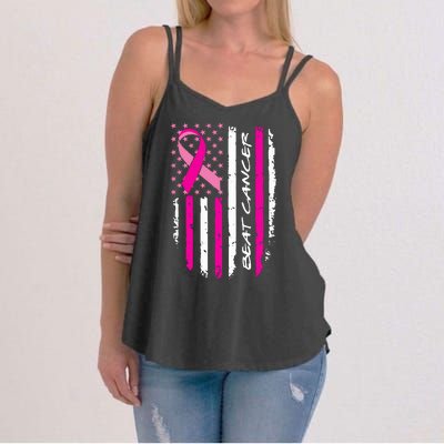 Breast Cancer Awareness USA Distressed Flag Women's Strappy Tank