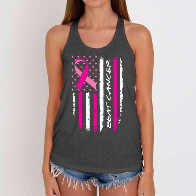 Breast Cancer Awareness USA Distressed Flag Women's Knotted Racerback Tank