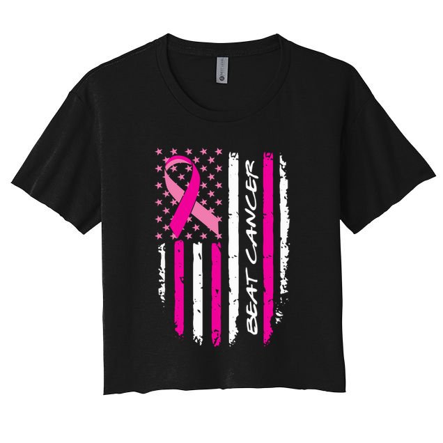 Breast Cancer Awareness USA Distressed Flag Crop Top