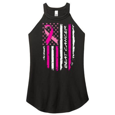 Breast Cancer Awareness USA Distressed Flag Women's Perfect Tri Rocker Tank