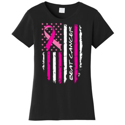 Breast Cancer Awareness USA Distressed Flag Women's T-Shirt