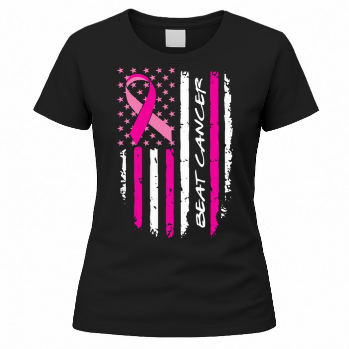 Breast Cancer Awareness USA Distressed Flag Women's T-Shirt