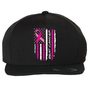 Breast Cancer Awareness USA Distressed Flag Wool Snapback Cap