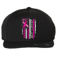 Breast Cancer Awareness USA Distressed Flag Wool Snapback Cap