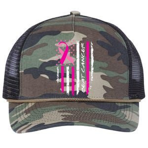 Breast Cancer Awareness USA Distressed Flag Retro Rope Trucker Hat Cap