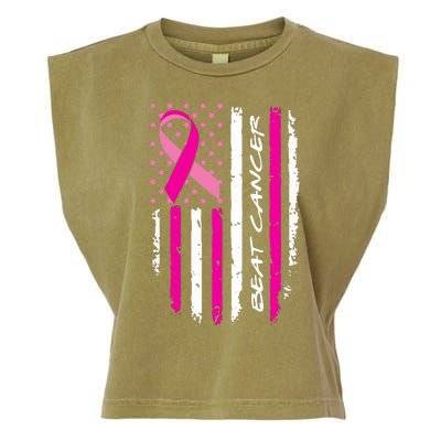 Breast Cancer Awareness USA Distressed Flag Garment-Dyed Women's Muscle Tee