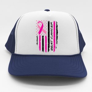 Breast Cancer Awareness USA Distressed Flag Trucker Hat