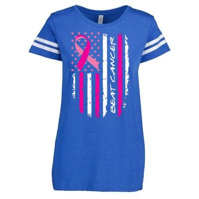 Breast Cancer Awareness USA Distressed Flag Enza Ladies Jersey Football T-Shirt