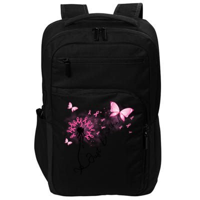 Breast Cancer Awareness Just Breathe Dandelion Pink Ribbon Butterfly Impact Tech Backpack