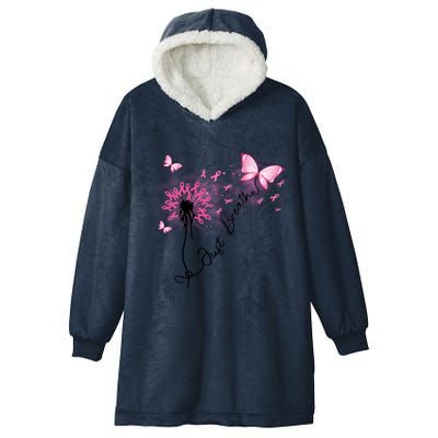 Breast Cancer Awareness Just Breathe Dandelion Pink Ribbon Butterfly Hooded Wearable Blanket