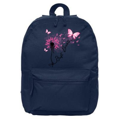 Breast Cancer Awareness Just Breathe Dandelion Pink Ribbon Butterfly 16 in Basic Backpack