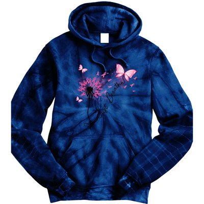 Breast Cancer Awareness Just Breathe Dandelion Pink Ribbon Butterfly Tie Dye Hoodie