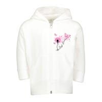 Breast Cancer Awareness Just Breathe Dandelion Pink Ribbon Butterfly Toddler Zip Fleece Hoodie