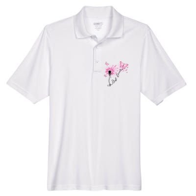 Breast Cancer Awareness Just Breathe Dandelion Pink Ribbon Butterfly Men's Origin Performance Pique Polo