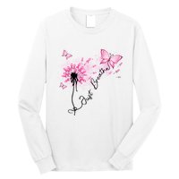 Breast Cancer Awareness Just Breathe Dandelion Pink Ribbon Butterfly Long Sleeve Shirt