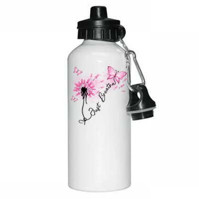 Breast Cancer Awareness Just Breathe Dandelion Pink Ribbon Butterfly Aluminum Water Bottle