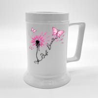 Breast Cancer Awareness Just Breathe Dandelion Pink Ribbon Butterfly Beer Stein