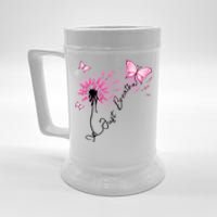 Breast Cancer Awareness Just Breathe Dandelion Pink Ribbon Butterfly Beer Stein