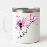 Breast Cancer Awareness Just Breathe Dandelion Pink Ribbon Butterfly 12 oz Stainless Steel Tumbler Cup