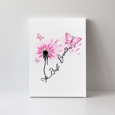 Breast Cancer Awareness Just Breathe Dandelion Pink Ribbon Butterfly Canvas