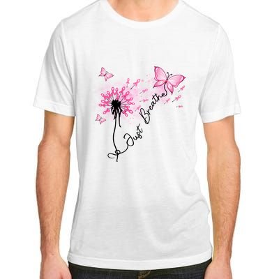 Breast Cancer Awareness Just Breathe Dandelion Pink Ribbon Butterfly Adult ChromaSoft Performance T-Shirt