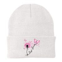 Breast Cancer Awareness Just Breathe Dandelion Pink Ribbon Butterfly Knit Cap Winter Beanie