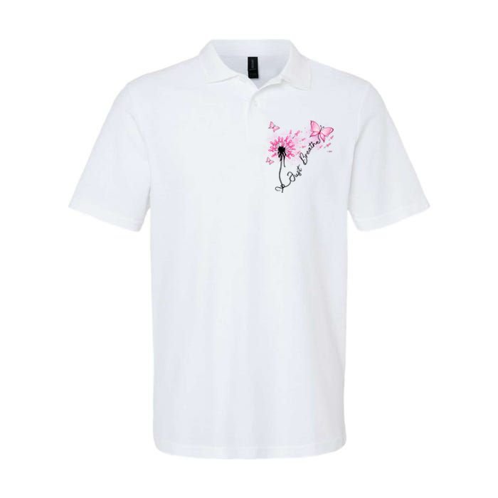 Breast Cancer Awareness Just Breathe Dandelion Pink Ribbon Butterfly Softstyle Adult Sport Polo