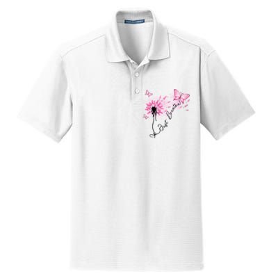 Breast Cancer Awareness Just Breathe Dandelion Pink Ribbon Butterfly Dry Zone Grid Polo