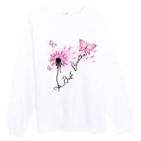 Breast Cancer Awareness Just Breathe Dandelion Pink Ribbon Butterfly Premium Crewneck Sweatshirt