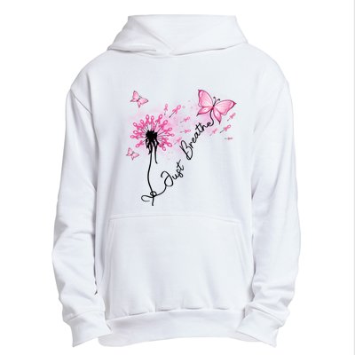 Breast Cancer Awareness Just Breathe Dandelion Pink Ribbon Butterfly Urban Pullover Hoodie