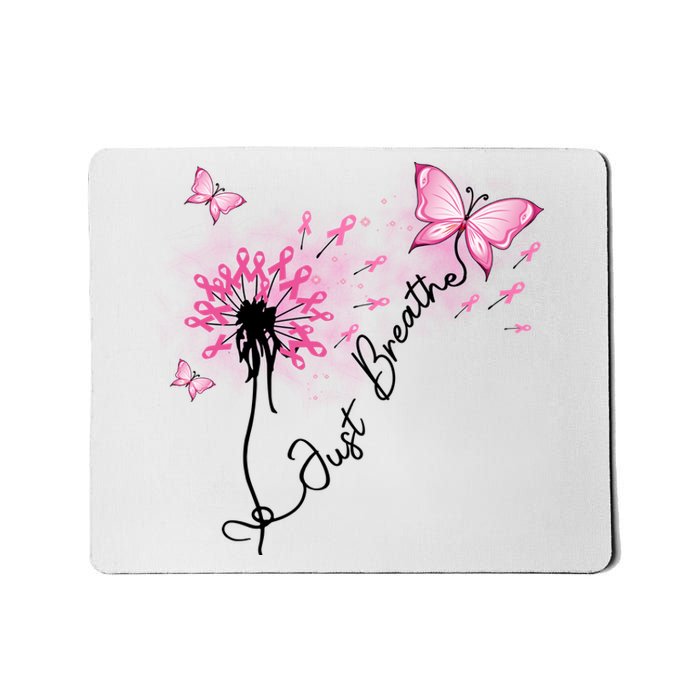 Breast Cancer Awareness Just Breathe Dandelion Pink Ribbon Butterfly Mousepad