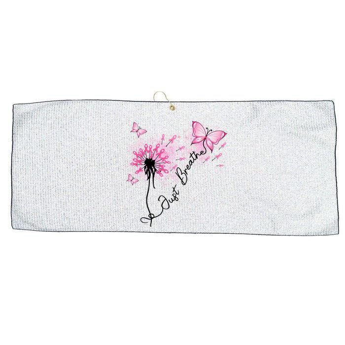 Breast Cancer Awareness Just Breathe Dandelion Pink Ribbon Butterfly Large Microfiber Waffle Golf Towel