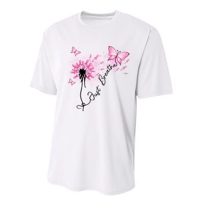 Breast Cancer Awareness Just Breathe Dandelion Pink Ribbon Butterfly Performance Sprint T-Shirt