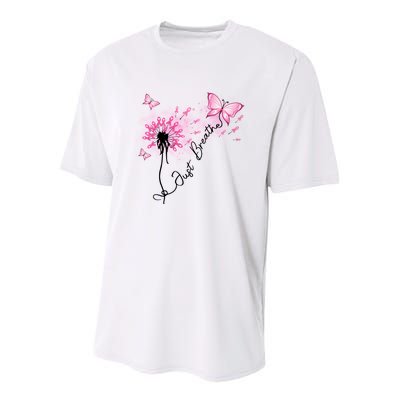 Breast Cancer Awareness Just Breathe Dandelion Pink Ribbon Butterfly Youth Performance Sprint T-Shirt