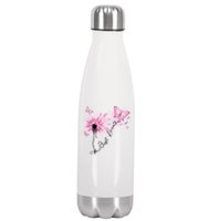 Breast Cancer Awareness Just Breathe Dandelion Pink Ribbon Butterfly Stainless Steel Insulated Water Bottle