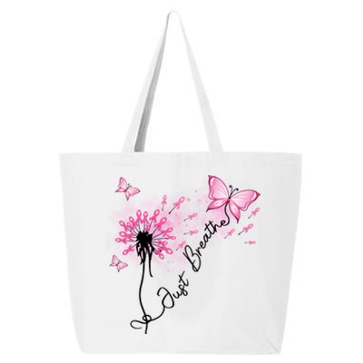 Breast Cancer Awareness Just Breathe Dandelion Pink Ribbon Butterfly 25L Jumbo Tote