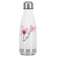 Breast Cancer Awareness Just Breathe Dandelion Pink Ribbon Butterfly Stainless Steel Insulated Water Bottle