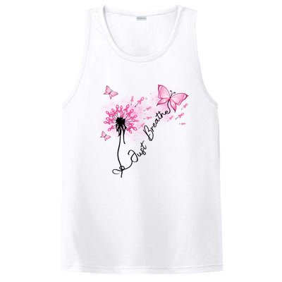 Breast Cancer Awareness Just Breathe Dandelion Pink Ribbon Butterfly PosiCharge Competitor Tank