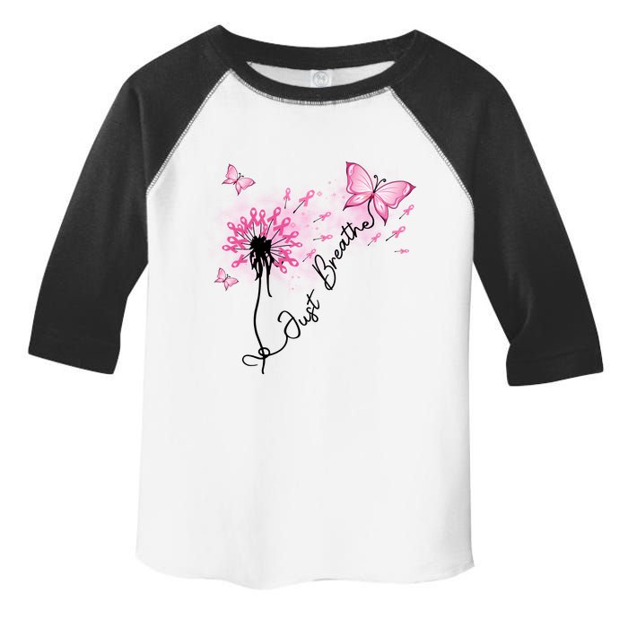 Breast Cancer Awareness Just Breathe Dandelion Pink Ribbon Butterfly Toddler Fine Jersey T-Shirt