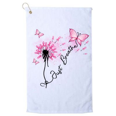 Breast Cancer Awareness Just Breathe Dandelion Pink Ribbon Butterfly Platinum Collection Golf Towel